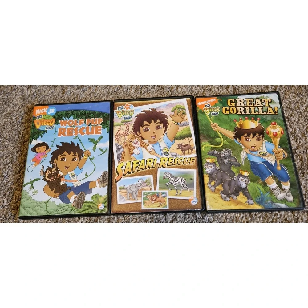 Go Diego Go DVD Lot 3 Kids Nick Jr Safari Rescue Wolf‎ Pup Rescue Great Gorilla